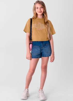 Brandili - Blusa Cropped em Malha Infantil Menina  Marrom - BRANDILI