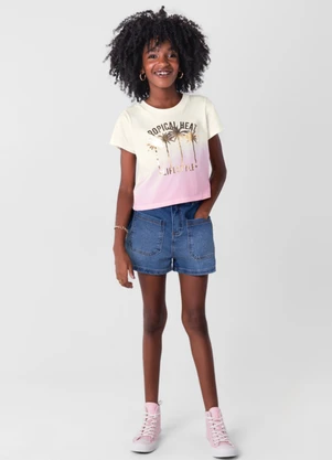 Young Class - Blusa Cropped em Malha Infantil Menina  Natural - YOUNG CLASS