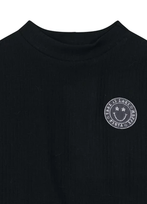 Brandili - Blusa Cropped em Ribana Menina Preto - BRANDILI
