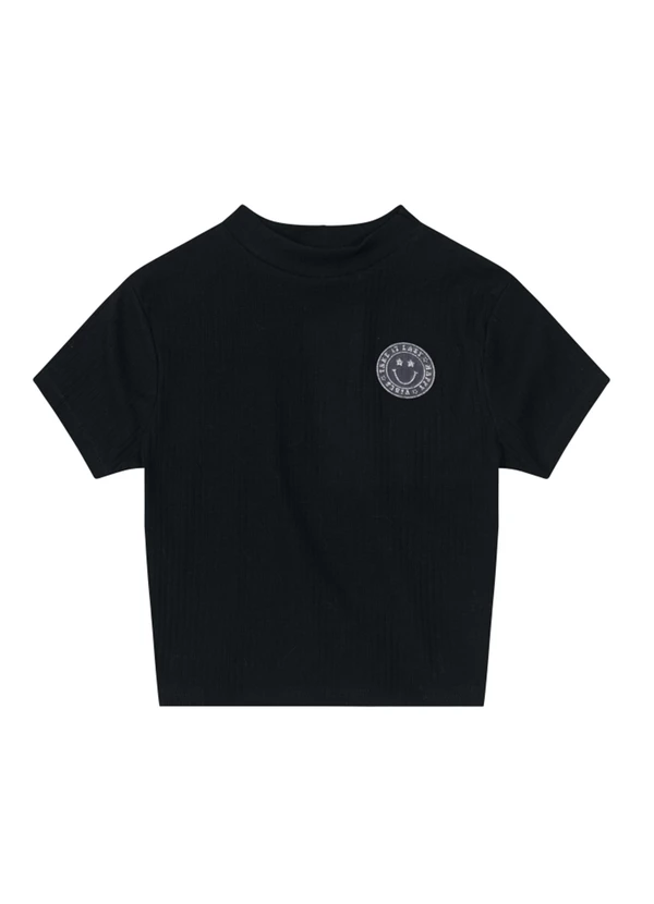 Young Class - Blusa Cropped em Ribana Menina Preto