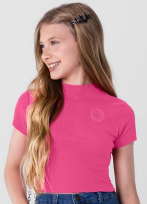 Young Class - Blusa Cropped em Ribana Menina Rosa - YOUNG CLASS