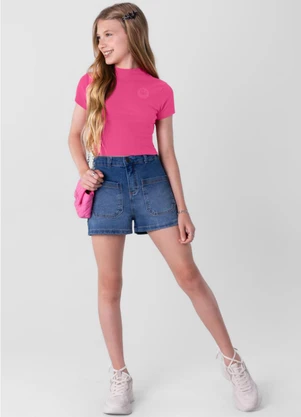 Brandili - Blusa Cropped em Ribana Menina Rosa - BRANDILI