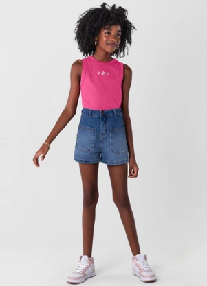 Brandili - Blusa Cropped em Ribana Menina Rosa - BRANDILI