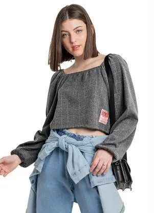 Gloss - Blusa Cropped Infantil em Jacquard Cinza - GLOSS