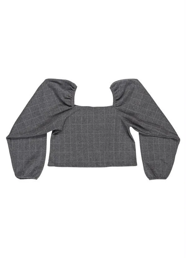 Gloss - Blusa Cropped Infantil em Jacquard Cinza 4