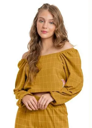 Gloss - Blusa Cropped Infantil em Jacquard Marrom - GLOSS