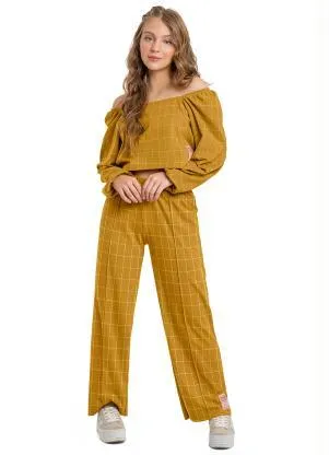Gloss - Blusa Cropped Infantil em Jacquard Marrom - GLOSS
