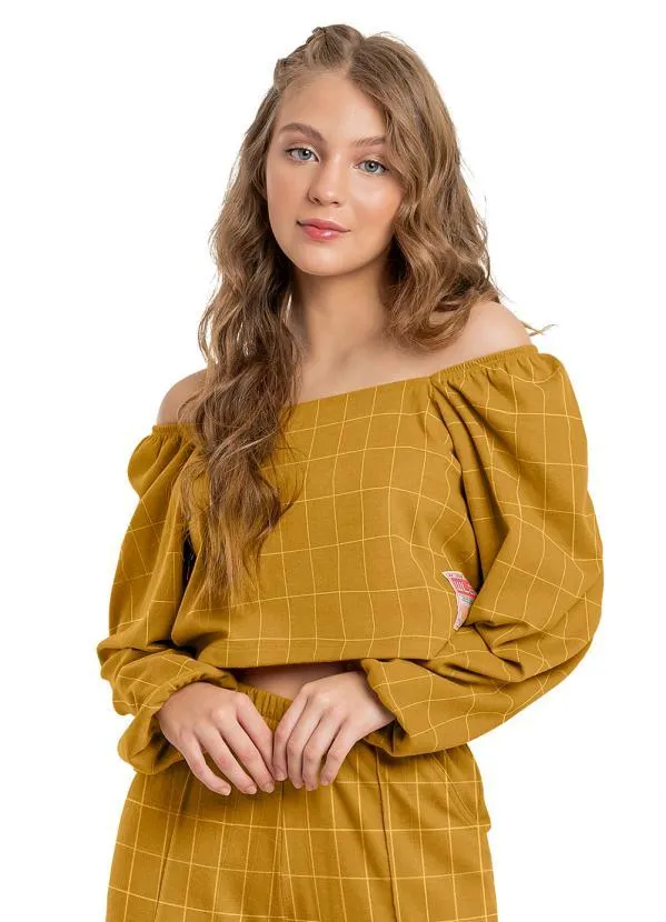 Gloss - Blusa Cropped Infantil em Jacquard Marrom