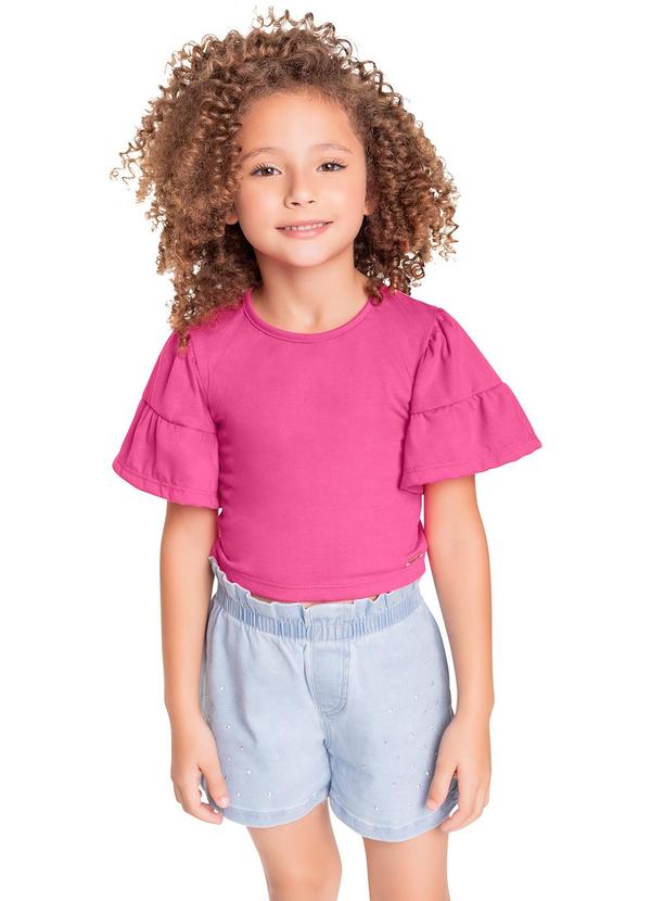 Quimby - Blusa Cropped Infantil em Meia Malha Rosa