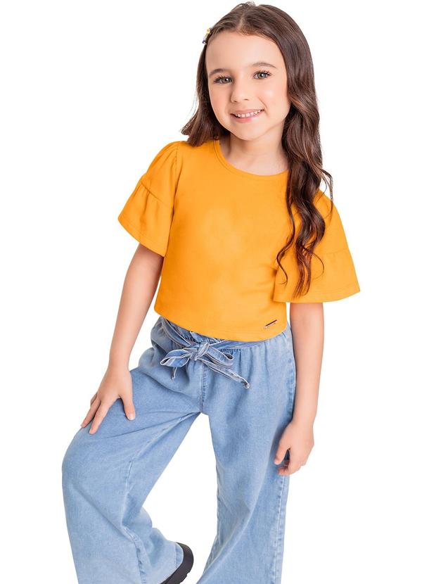 Quimby - Blusa Cropped Infantil Meia Malha Amarelo