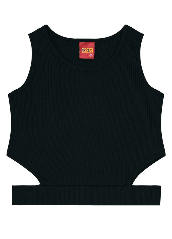 Kyly - Blusa Cropped Infantil Menina Básica Preto