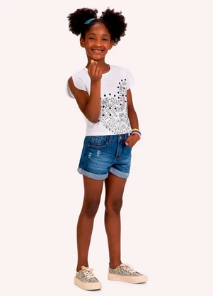 Kyly - Blusa Cropped Infantil Menina com Strass Branco - KYLY