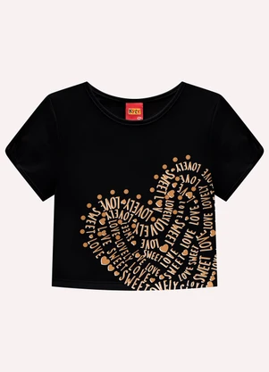 Kyly - Blusa Cropped Infantil Menina com Strass Preto - KYLY