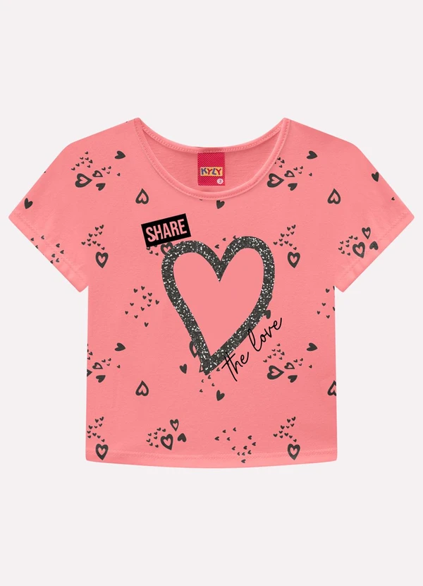Kyly - Blusa Cropped Infantil Menina Corações Rosa