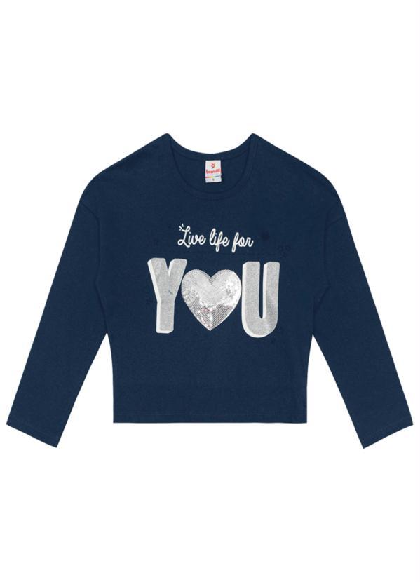 Brandili - Blusa Cropped Infantil Menina de Coração Azul