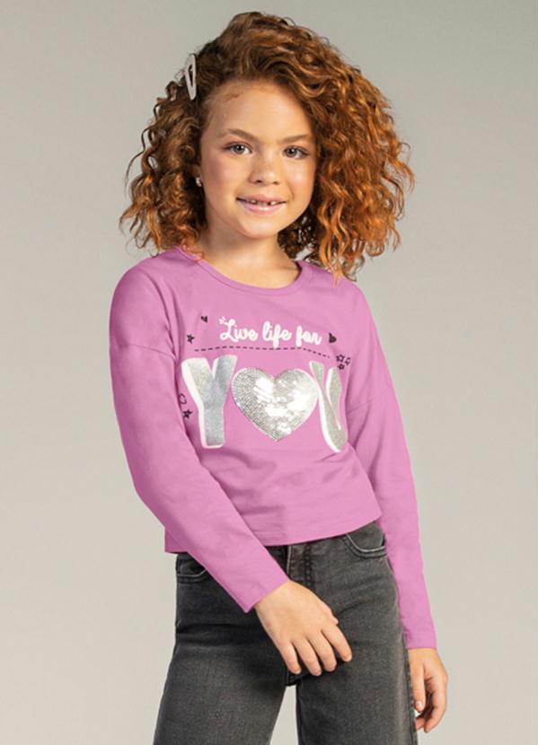 Brandili - Blusa Cropped Infantil Menina de Coração Lilás