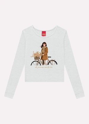 Kyly - Blusa Cropped Infantil Menina Estampa Cinza - KYLY