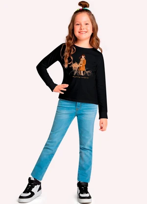 Kyly - Blusa Cropped Infantil Menina Estampa Preto - KYLY