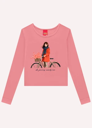 Kyly - Blusa Cropped Infantil Menina Estampa Rosa - KYLY