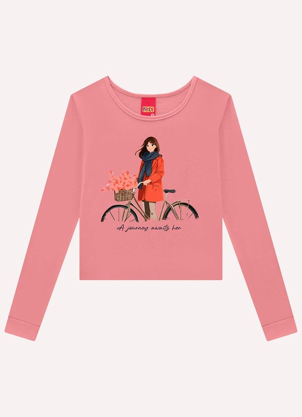 Kyly - Blusa Cropped Infantil Menina Estampa Rosa