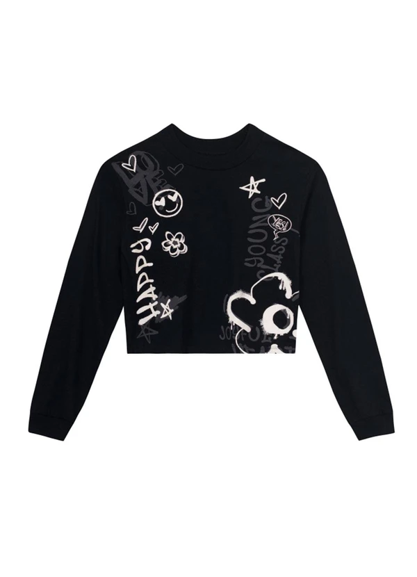 Brandili - Blusa Cropped Infantil Menina Preto 3