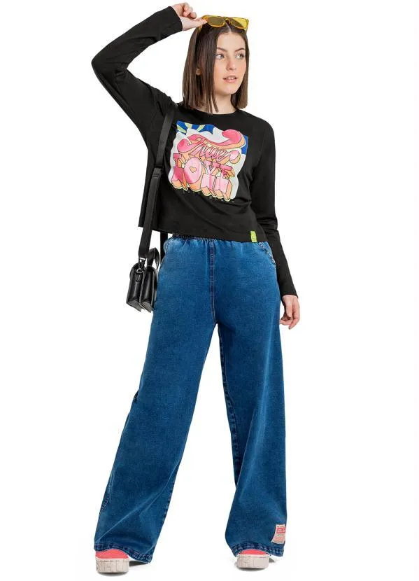 Gloss - Blusa Cropped Juvenil em Meia Malha Preto 2