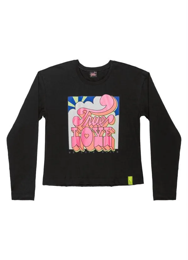 Gloss - Blusa Cropped Juvenil em Meia Malha Preto 3