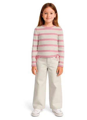 Malwee Kids - Blusa Cropped Listrada Canelada Rosa - MALWEE KIDS