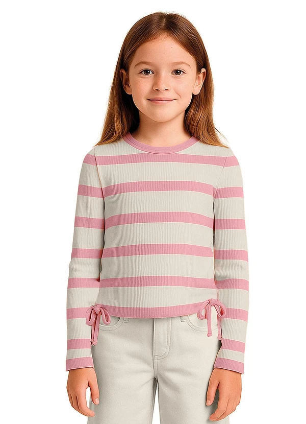 Malwee Kids - Blusa Cropped Listrada Canelada Rosa