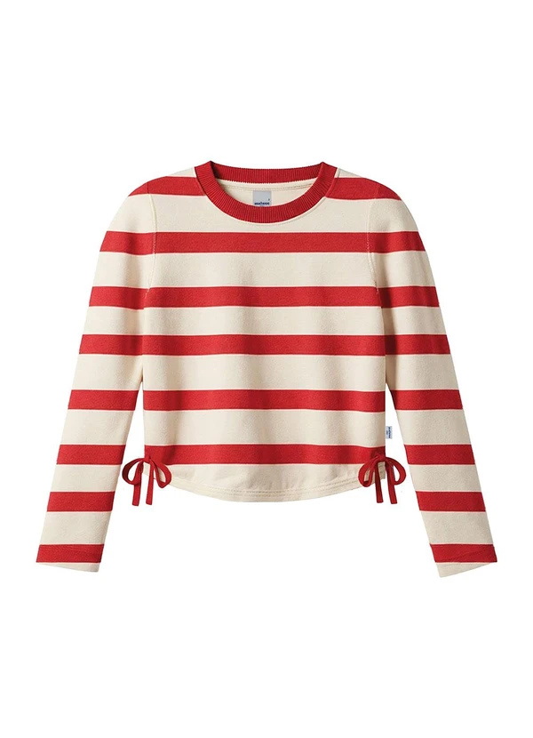 Malwee Kids - Blusa Cropped Listrada Canelada Vermelho
