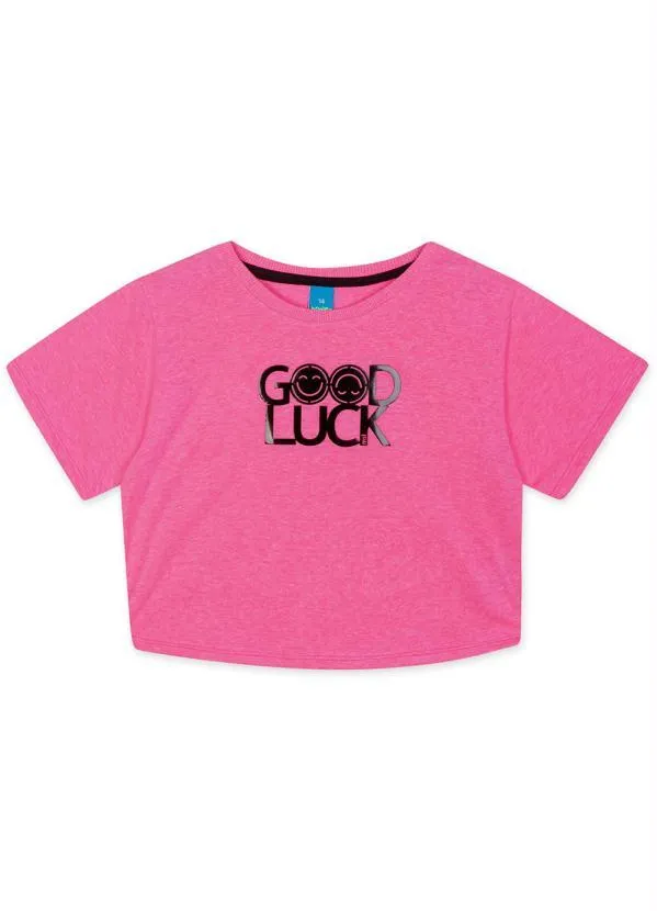 Hapier - Blusa Cropped Manga Curta Juvenil Menina Rosa