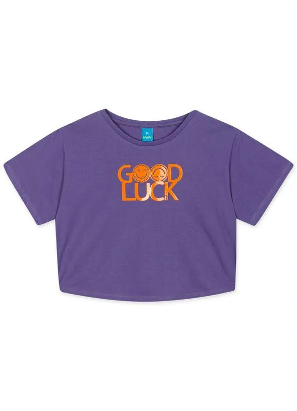 Hapier - Blusa Cropped Manga Curta Juvenil Menina Roxo