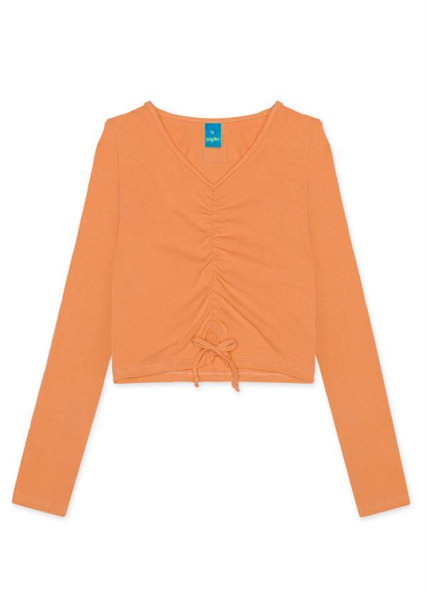 Hapier - Blusa Cropped Manga Longa Juvenil Laranja