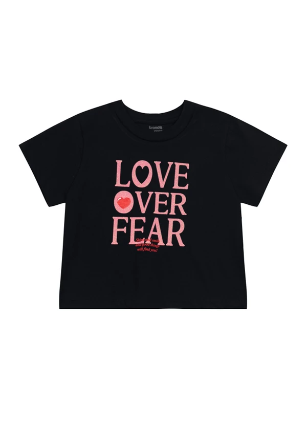 Brandili - Blusa Cropped Teen Menina com Glitter Preto