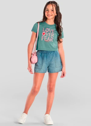 Brandili - Blusa Cropped Teen Menina com Glitter Verde - BRANDILI