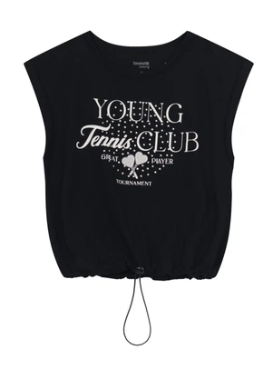 Brandili - Blusa Cropped Teen Menina com Strass Preto - BRANDILI