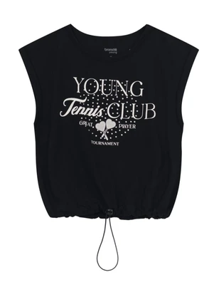 Brandili - Blusa Cropped Teen Menina com Strass Preto - BRANDILI