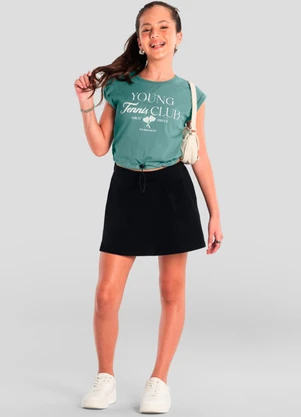 Brandili - Blusa Cropped Teen Menina com Strass Verde - BRANDILI