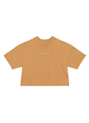 Brandili - Blusa Cropped Teen Menina de Strass Marrom - BRANDILI