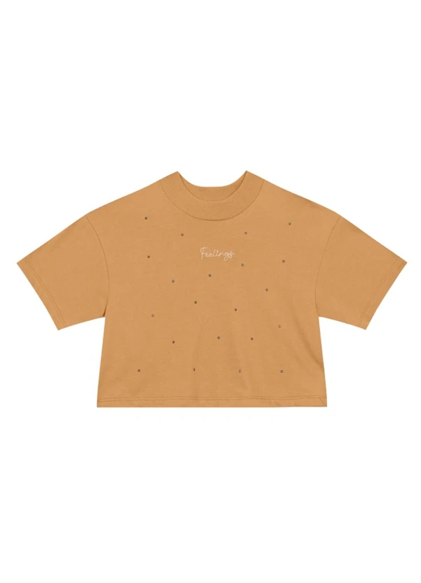 Brandili - Blusa Cropped Teen Menina de Strass Marrom 1