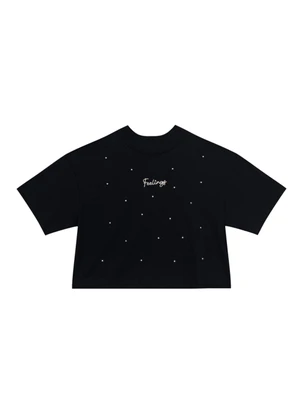 Brandili - Blusa Cropped Teen Menina de Strass Preto - BRANDILI