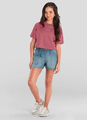 Brandili - Blusa Cropped Teen Menina de Strass Rosa - BRANDILI