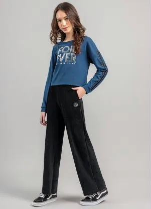 Brandili - Blusa Cropped Teen Menina em Malha Azul - BRANDILI