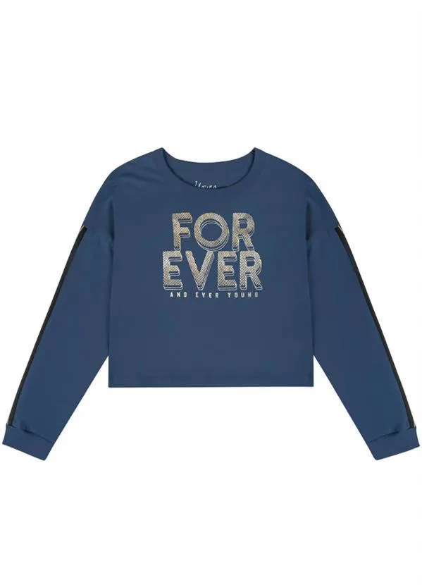 Young Class - Blusa Cropped Teen Menina em Malha Azul 3