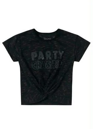 Young Class - Blusa Cropped Teen Menina em Malha Preto - YOUNG CLASS