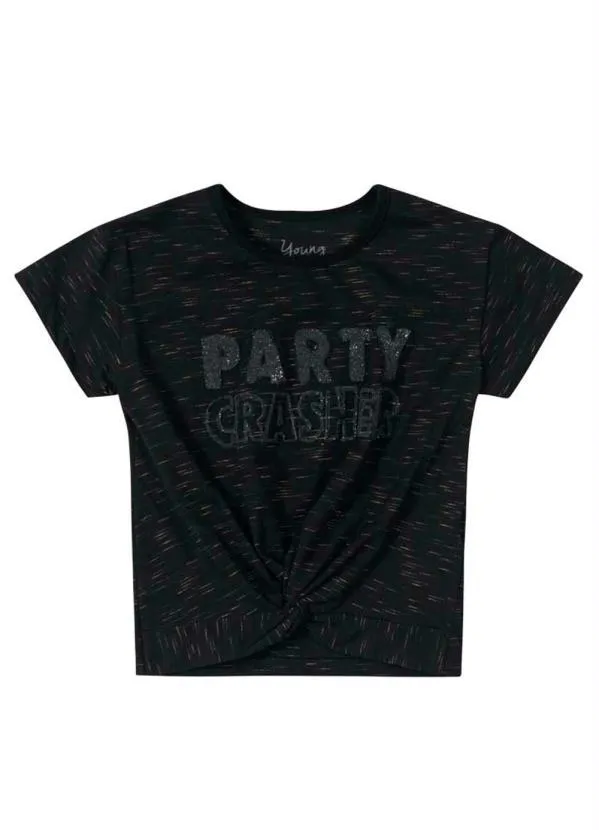 Young Class - Blusa Cropped Teen Menina em Malha Preto 1