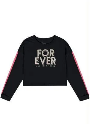 Young Class - Blusa Cropped Teen Menina em Malha Preto - YOUNG CLASS