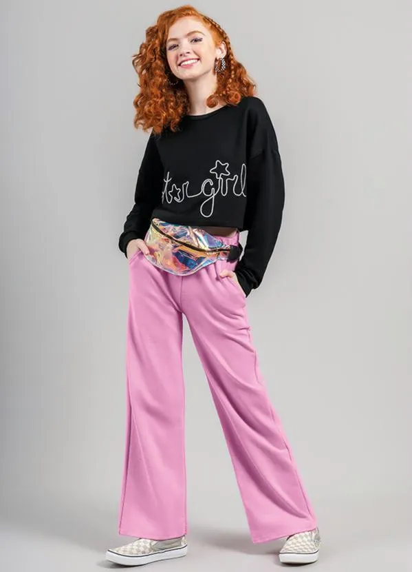 Young Class - Blusa Cropped Teen Menina em Moletinho Preto 2