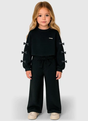 Carinhoso - Blusa Cropped Texturizada com Laços Preto - CARINHOSO