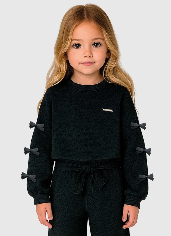 Carinhoso - Blusa Cropped Texturizada com Laços Preto